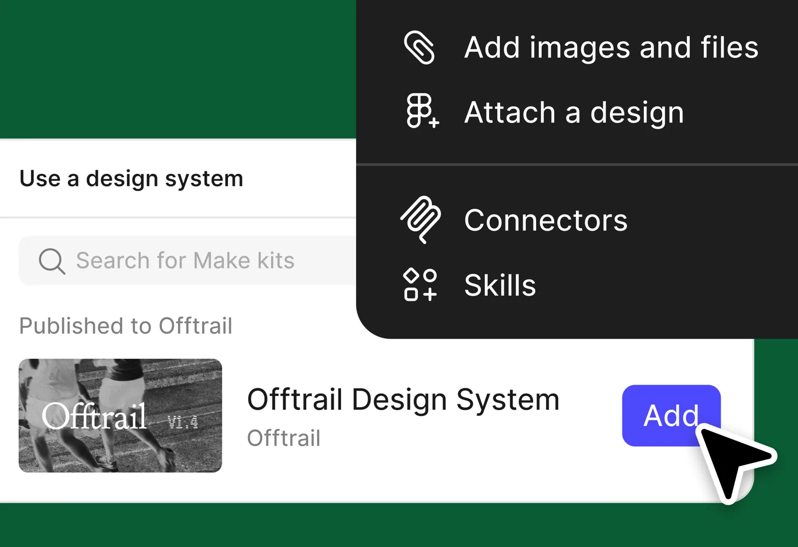 Choosing a published design system as context in Figma Make